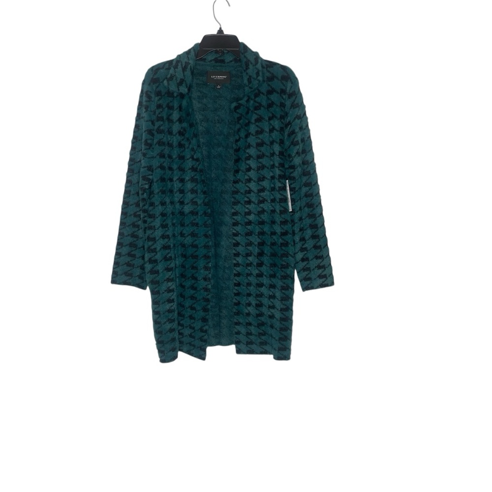 Liverpool Open Front Coatigan Sweater in Dark Forest Green Houndstooth Print S